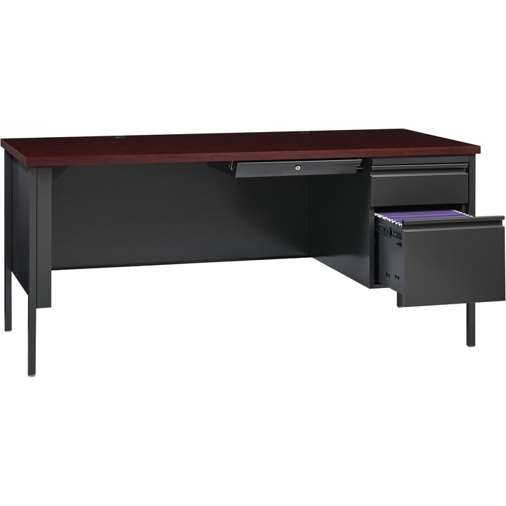 Image of Lorell Desk, Right-Pedestal, Steel, 66"x30"x29-1/2", Mahogany/CCL
