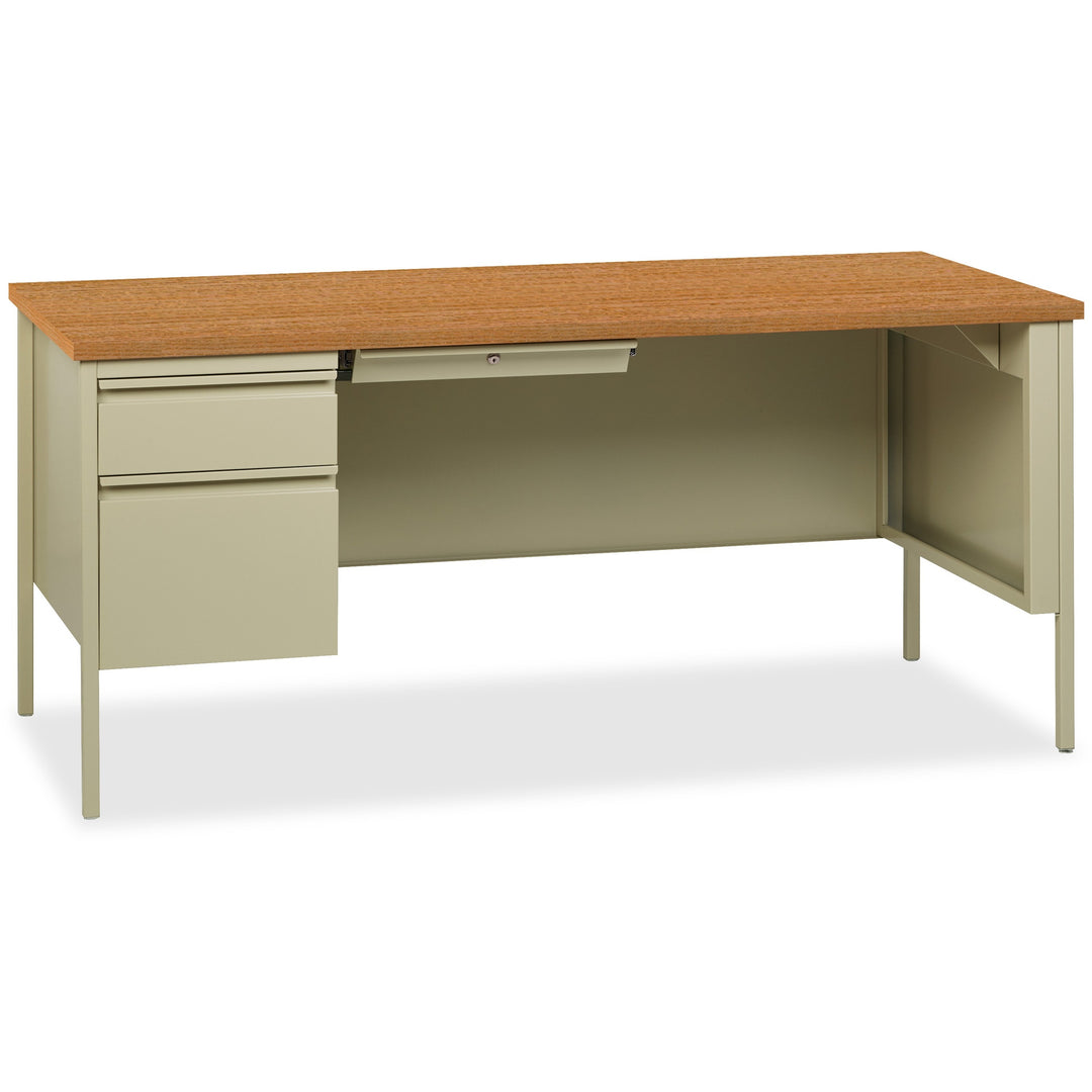 Image of Lorell Desk, Left-Pedestal, Steel, 66"x30"x29-1/2", Oak/Putty