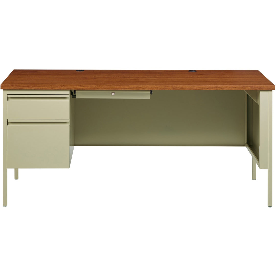 Image of Lorell Desk, Left-Pedestal, Steel, 66"x30"x29-1/2", Oak/Putty