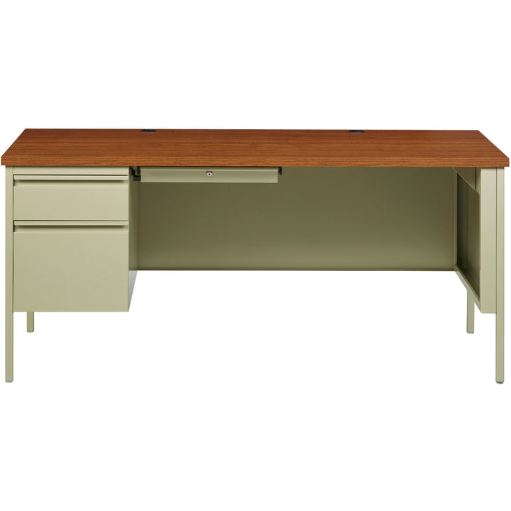 Image of Lorell Desk, Left-Pedestal, Steel, 66"x30"x29-1/2", Oak/Putty
