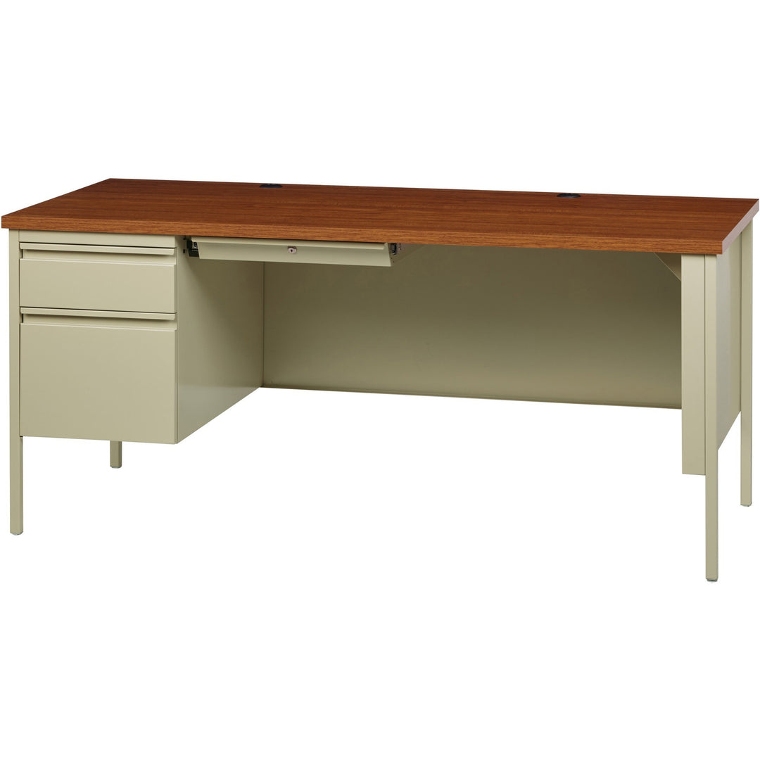 Image of Lorell Desk, Left-Pedestal, Steel, 66"x30"x29-1/2", Oak/Putty