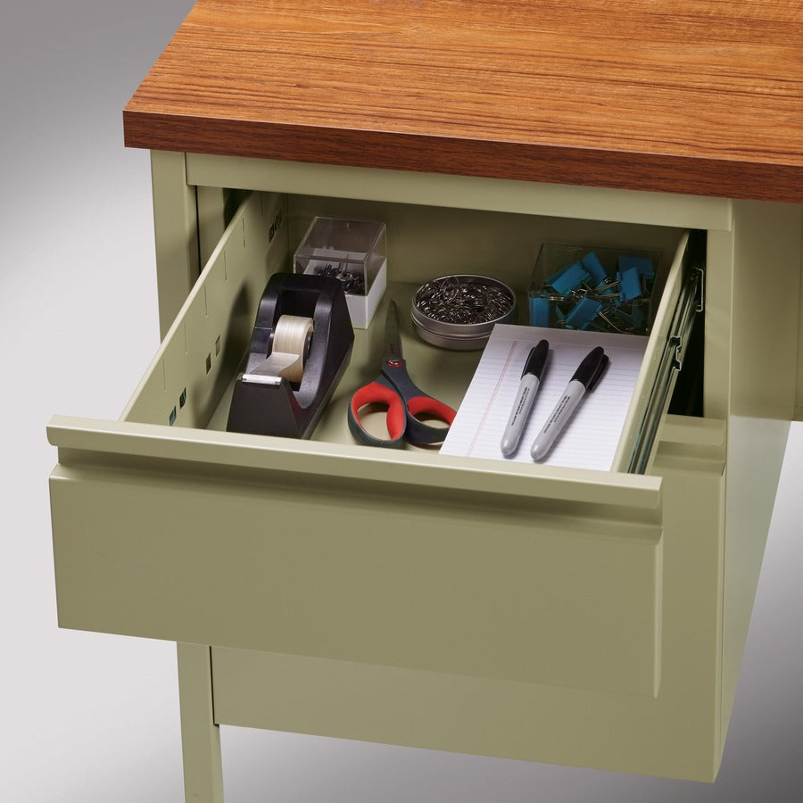 Image of Lorell Desk, Left-Pedestal, Steel, 66"x30"x29-1/2", Oak/Putty