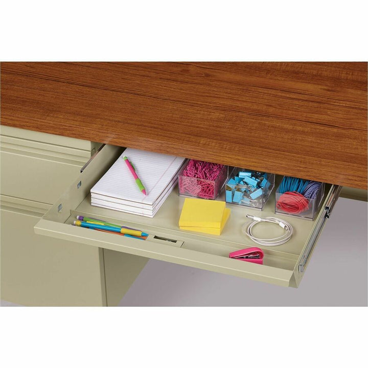 Image of Lorell Desk, Left-Pedestal, Steel, 66"x30"x29-1/2", Oak/Putty