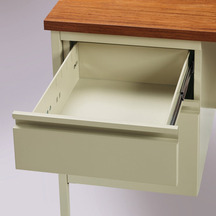 Image of Lorell Desk, Left-Pedestal, Steel, 66"x30"x29-1/2", Oak/Putty