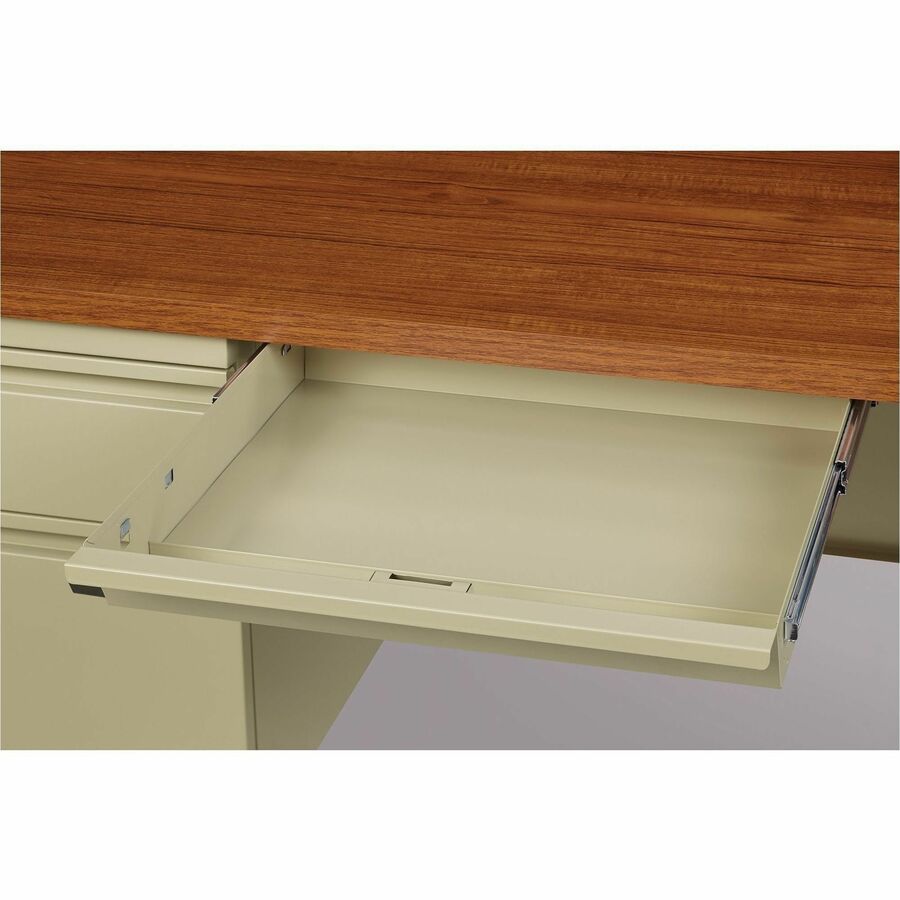 Image of Lorell Desk, Left-Pedestal, Steel, 66"x30"x29-1/2", Oak/Putty