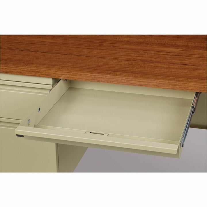 Image of Lorell Desk, Left-Pedestal, Steel, 66"x30"x29-1/2", Oak/Putty