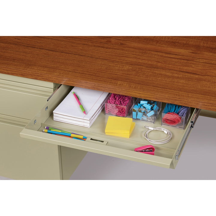 Image of Lorell Desk, Left-Pedestal, Steel, 66"x30"x29-1/2", Oak/Putty