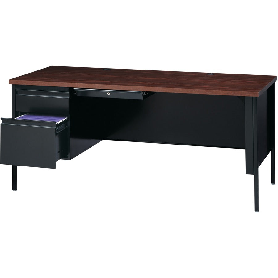 Image of Lorell Desk, Left-Pedestal, Steel, 66"x30"x29-1/2", Walnut/Black