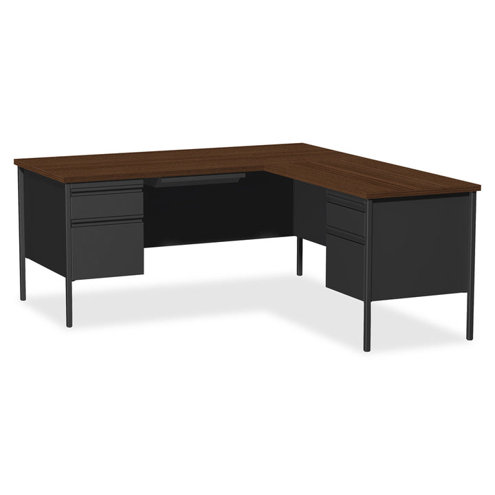 Image of Lorell Desk, Left-Pedestal, Steel, 66"x30"x29-1/2", Walnut/Black
