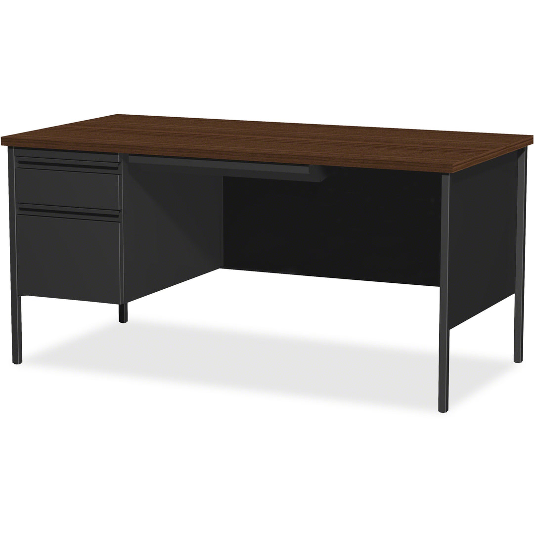 Image of Lorell Desk, Left-Pedestal, Steel, 66"x30"x29-1/2", Walnut/Black