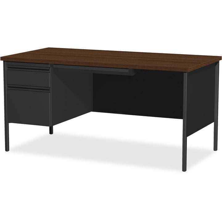 Image of Lorell Desk, Left-Pedestal, Steel, 66"x30"x29-1/2", Walnut/Black