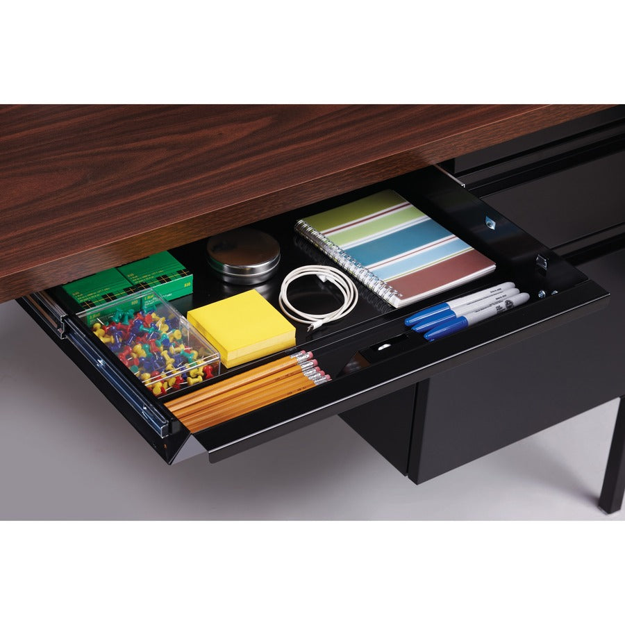 Image of Lorell Desk, Left-Pedestal, Steel, 66"x30"x29-1/2", Walnut/Black