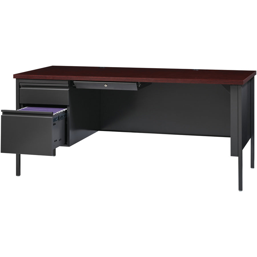Image of Lorell Desk, Left-Pedestal, Steel, 66"X30"29-1/2", Mahogany/CCL