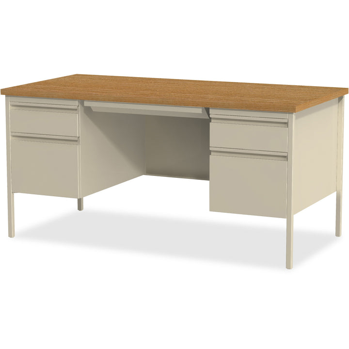 Image of Lorell Desk, Double-Pedestal, Steel, 60"x30"x29-1/2", Oak/Putty