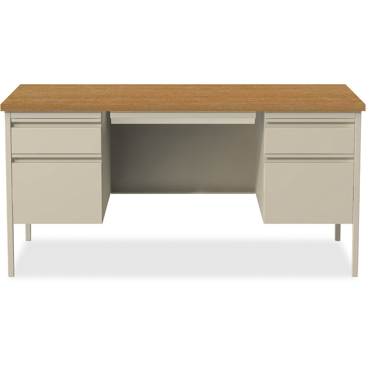 Image of Lorell Desk, Double-Pedestal, Steel, 60"x30"x29-1/2", Oak/Putty