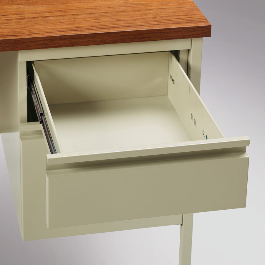 Image of Lorell Desk, Double-Pedestal, Steel, 60"x30"x29-1/2", Oak/Putty