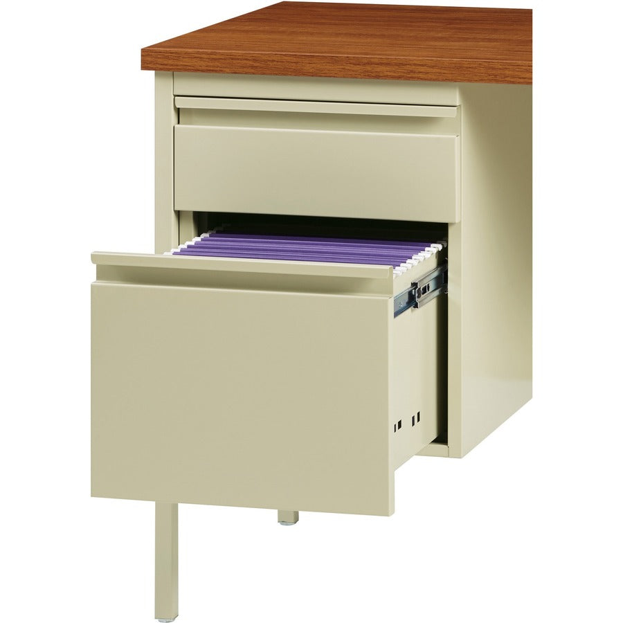 Image of Lorell Desk, Double-Pedestal, Steel, 60"x30"x29-1/2", Oak/Putty