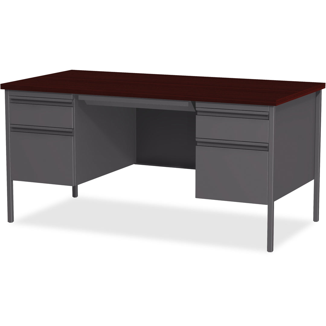 Image of Lorell Desk, Double-Pedestal, Steel, 60"x30"x29-1/2", Mahogany/CCL