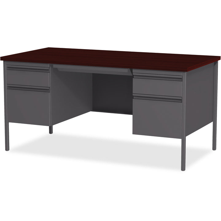Image of Lorell Desk, Double-Pedestal, Steel, 60"x30"x29-1/2", Mahogany/CCL