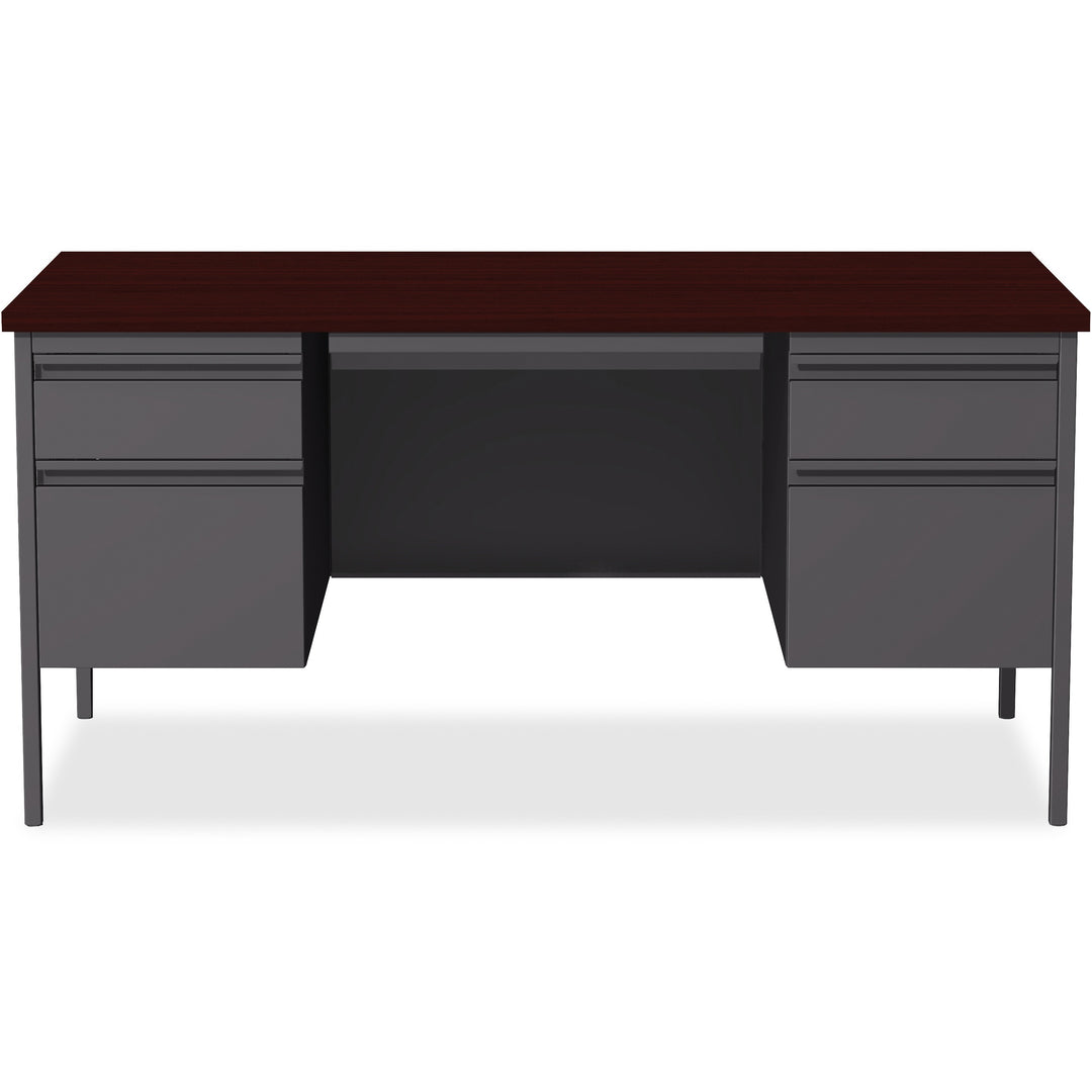 Image of Lorell Desk, Double-Pedestal, Steel, 60"x30"x29-1/2", Mahogany/CCL