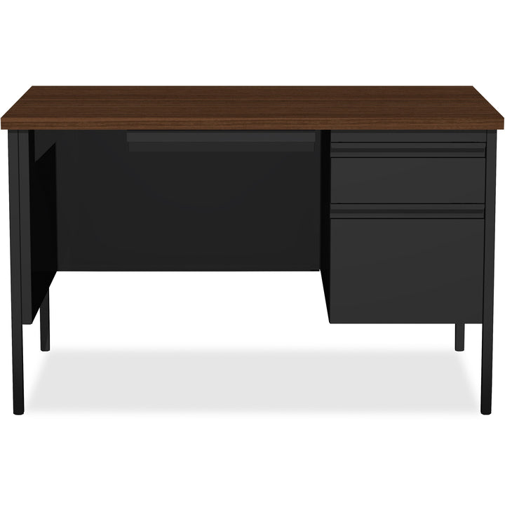 Image of Lorell Desk, Right-Pedestal, Steel, 48"x30"x29-1/2",Walnut/Black