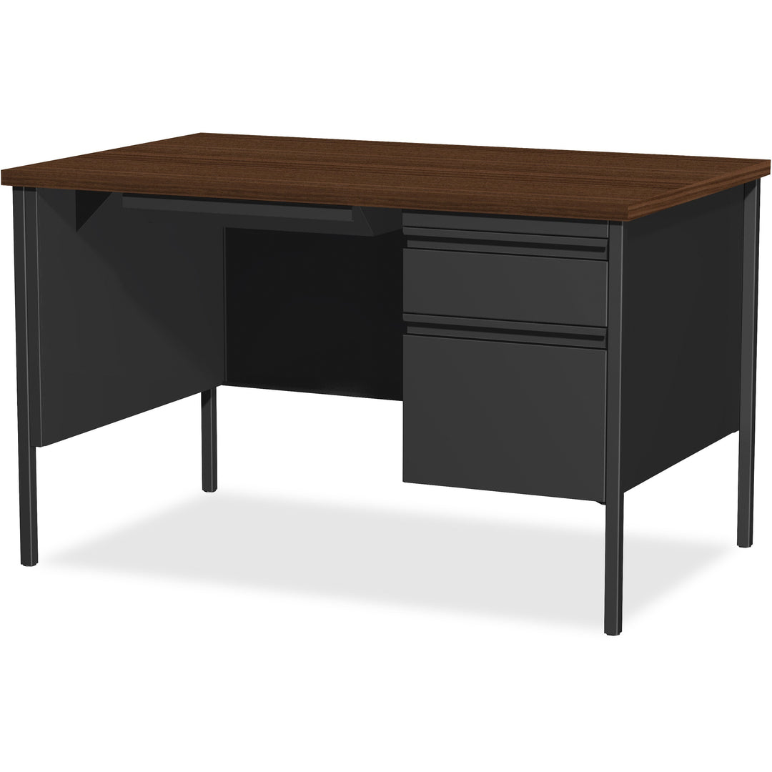 Image of Lorell Desk, Right-Pedestal, Steel, 48"x30"x29-1/2",Walnut/Black