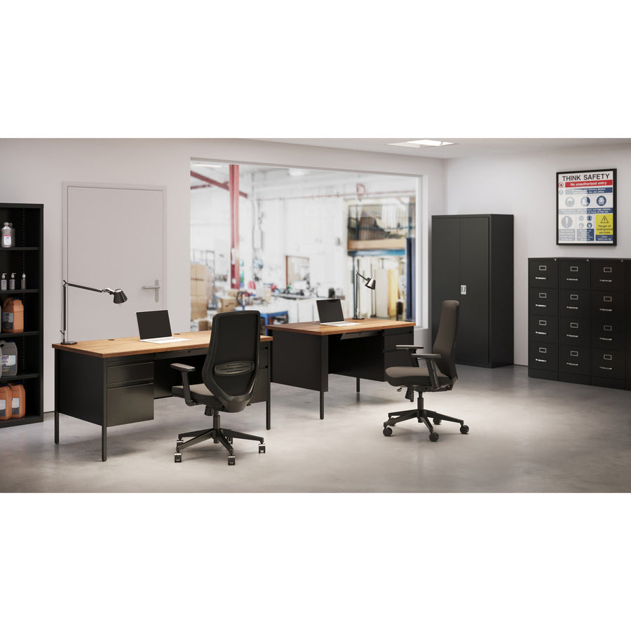 Image of Lorell Desk, Right-Pedestal, Steel, 48"x30"x29-1/2",Walnut/Black