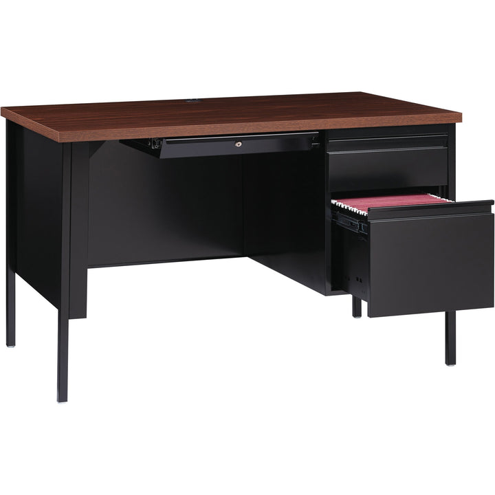 Image of Lorell Desk, Right-Pedestal, Steel, 48"x30"x29-1/2",Walnut/Black