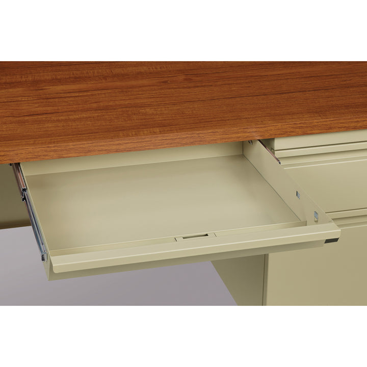 Image of Lorell Desk, Right-Pedestal, Steel 66"x30"x29-1/2", Oak/Putty