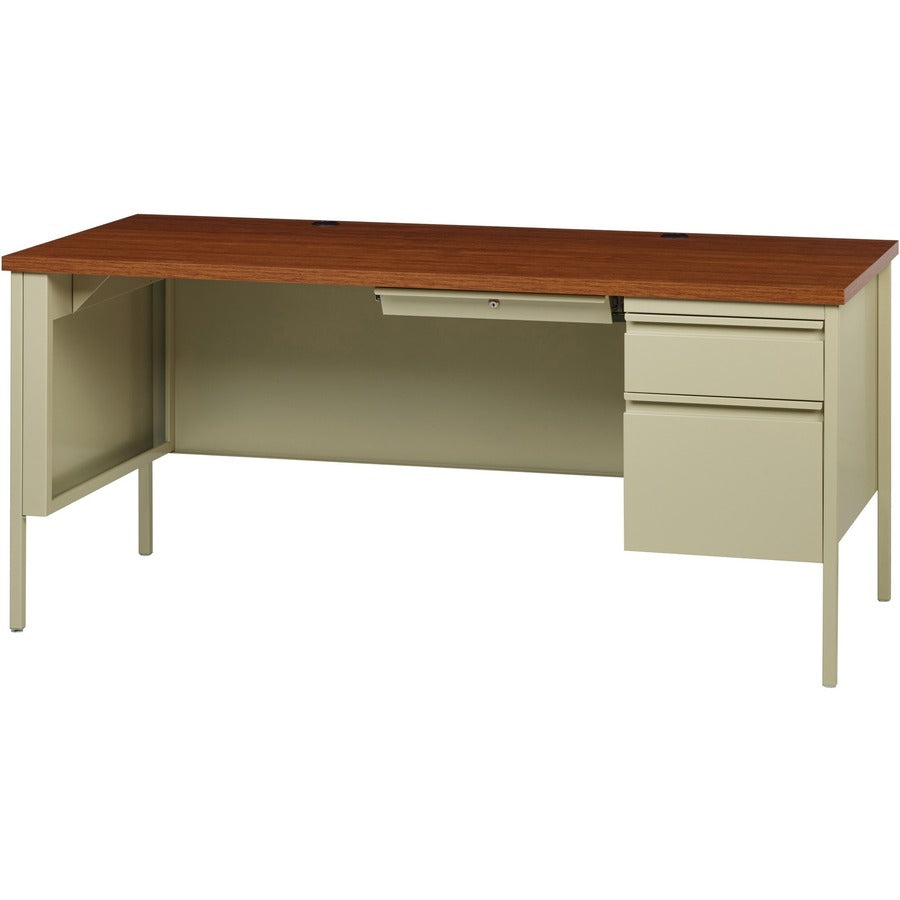 Image of Lorell Desk, Right-Pedestal, Steel 66"x30"x29-1/2", Oak/Putty