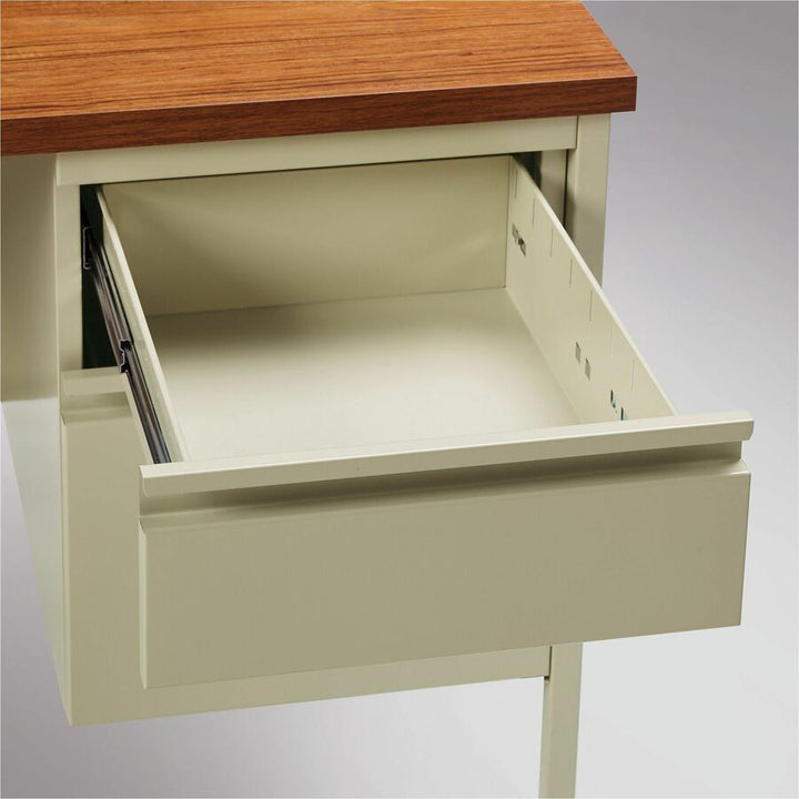 Image of Lorell Desk, Right-Pedestal, Steel 66"x30"x29-1/2", Oak/Putty
