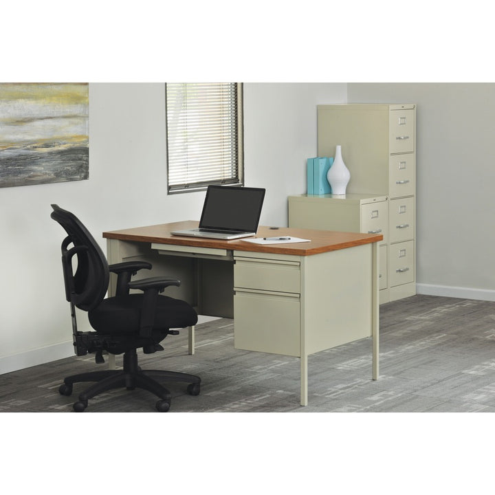 Image of Lorell Desk, Right-Pedestal, Steel 66"x30"x29-1/2", Oak/Putty