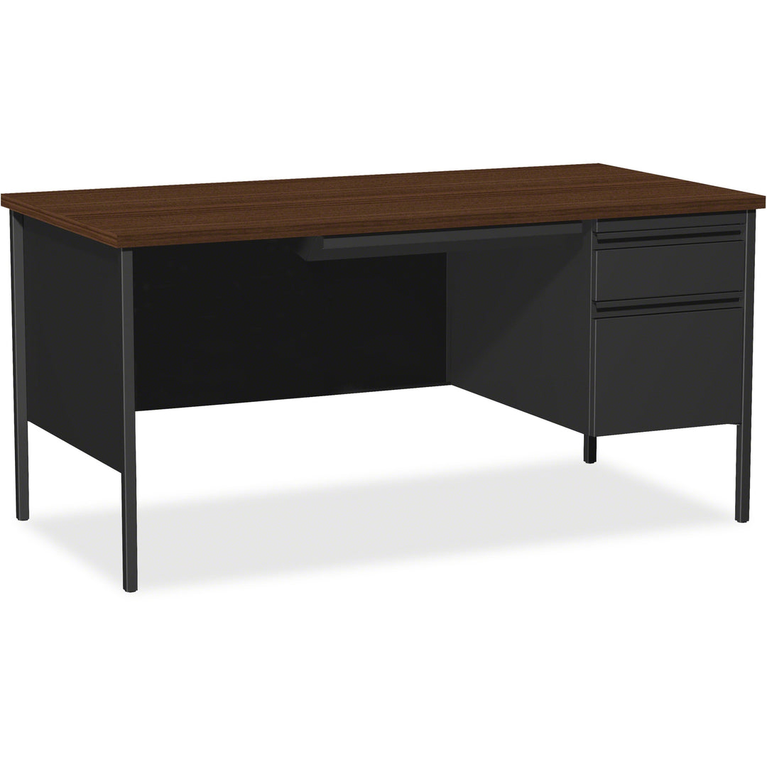 Image of Lorell Desk, Right-Pedestal, Steel, 66"x30"x29-1/2", Walnut/Black