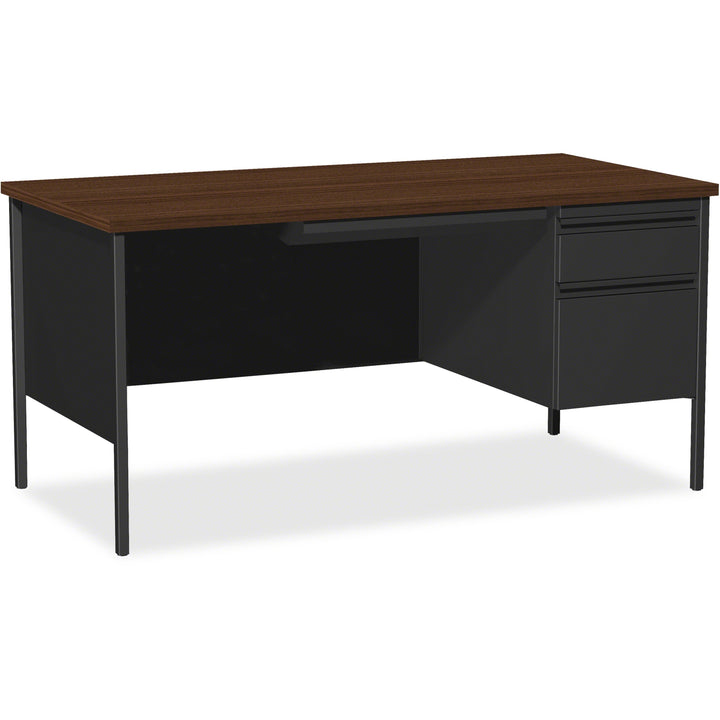 Image of Lorell Desk, Right-Pedestal, Steel, 66"x30"x29-1/2", Walnut/Black