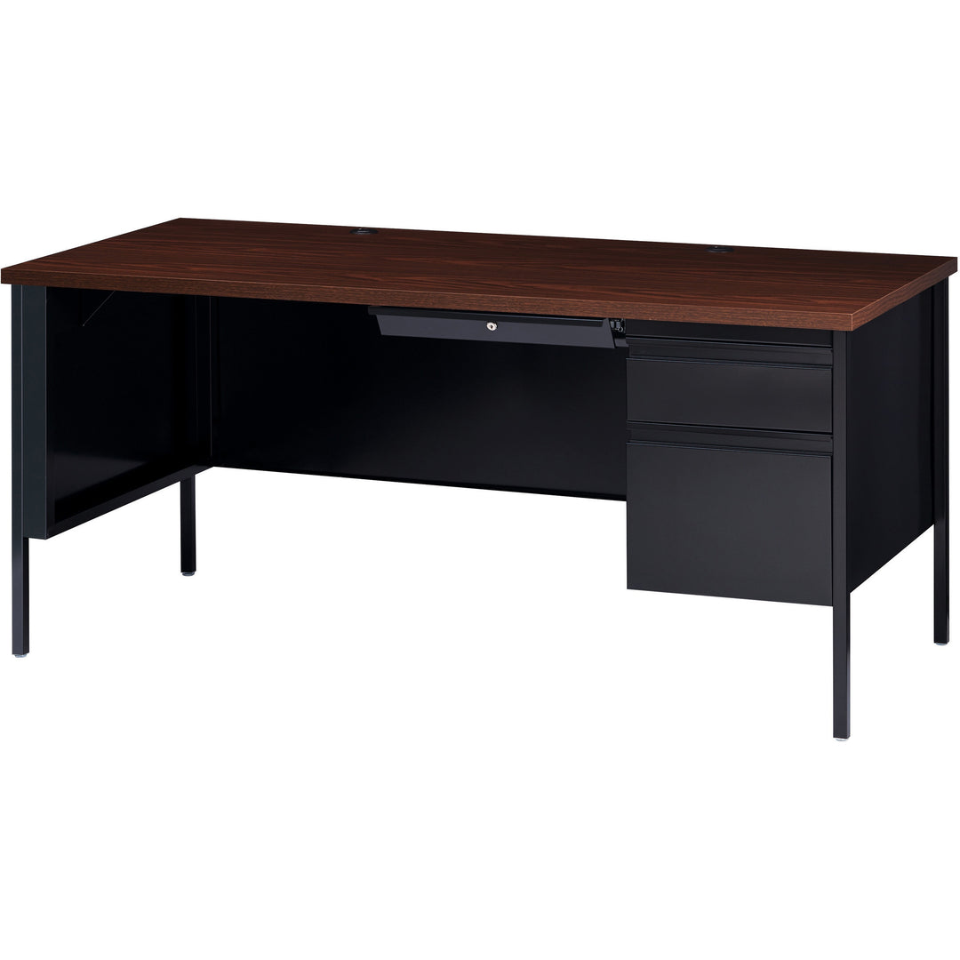 Image of Lorell Desk, Right-Pedestal, Steel, 66"x30"x29-1/2", Walnut/Black