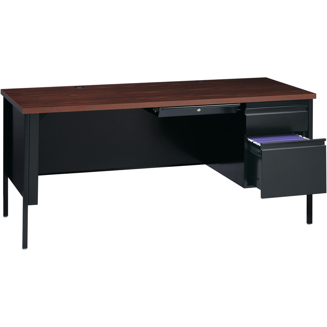 Image of Lorell Desk, Right-Pedestal, Steel, 66"x30"x29-1/2", Walnut/Black