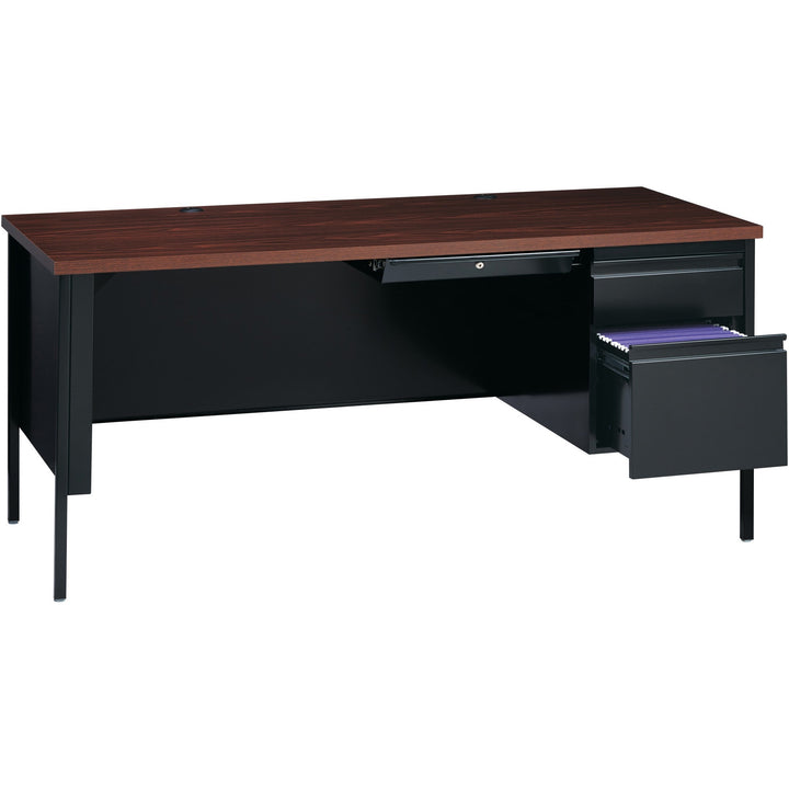 Image of Lorell Desk, Right-Pedestal, Steel, 66"x30"x29-1/2", Walnut/Black