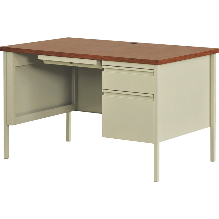 Image of Lorell Desk, Right-Pedestal, Steel, 48"x30"x29-1/2", Oak/Putty