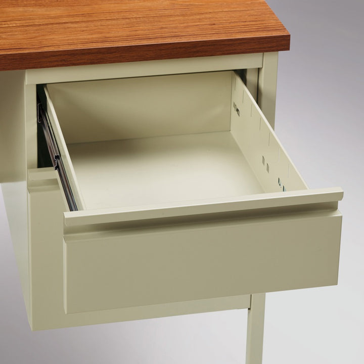 Image of Lorell Desk, Right-Pedestal, Steel, 48"x30"x29-1/2", Oak/Putty