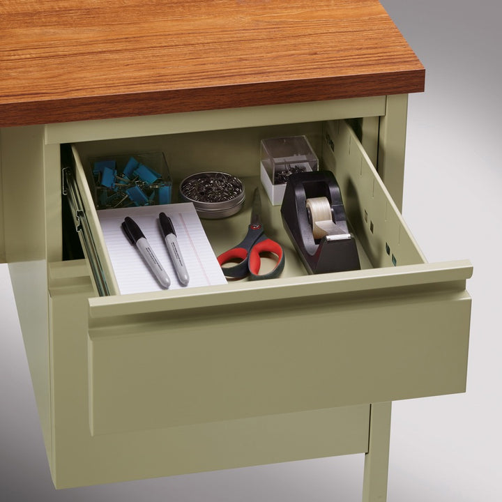 Image of Lorell Desk, Right-Pedestal, Steel, 48"x30"x29-1/2", Oak/Putty