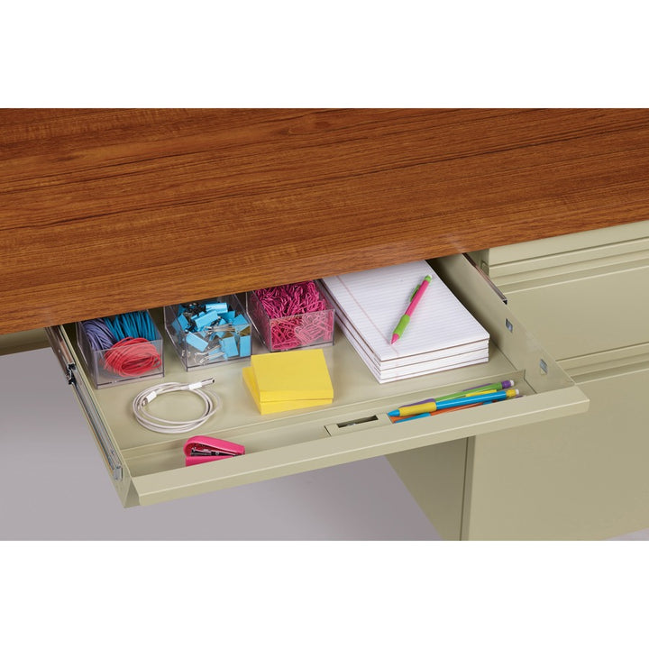 Image of Lorell Desk, Right-Pedestal, Steel, 48"x30"x29-1/2", Oak/Putty