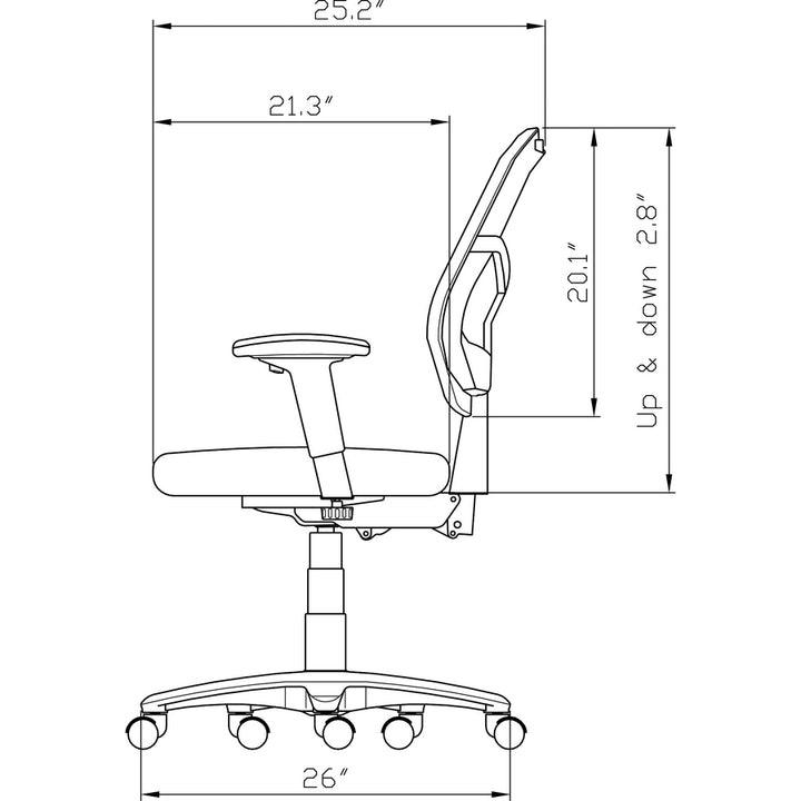 Image of Lorell Midback Mesh Chair, 25-3/8"x25-3/8"x40", Black