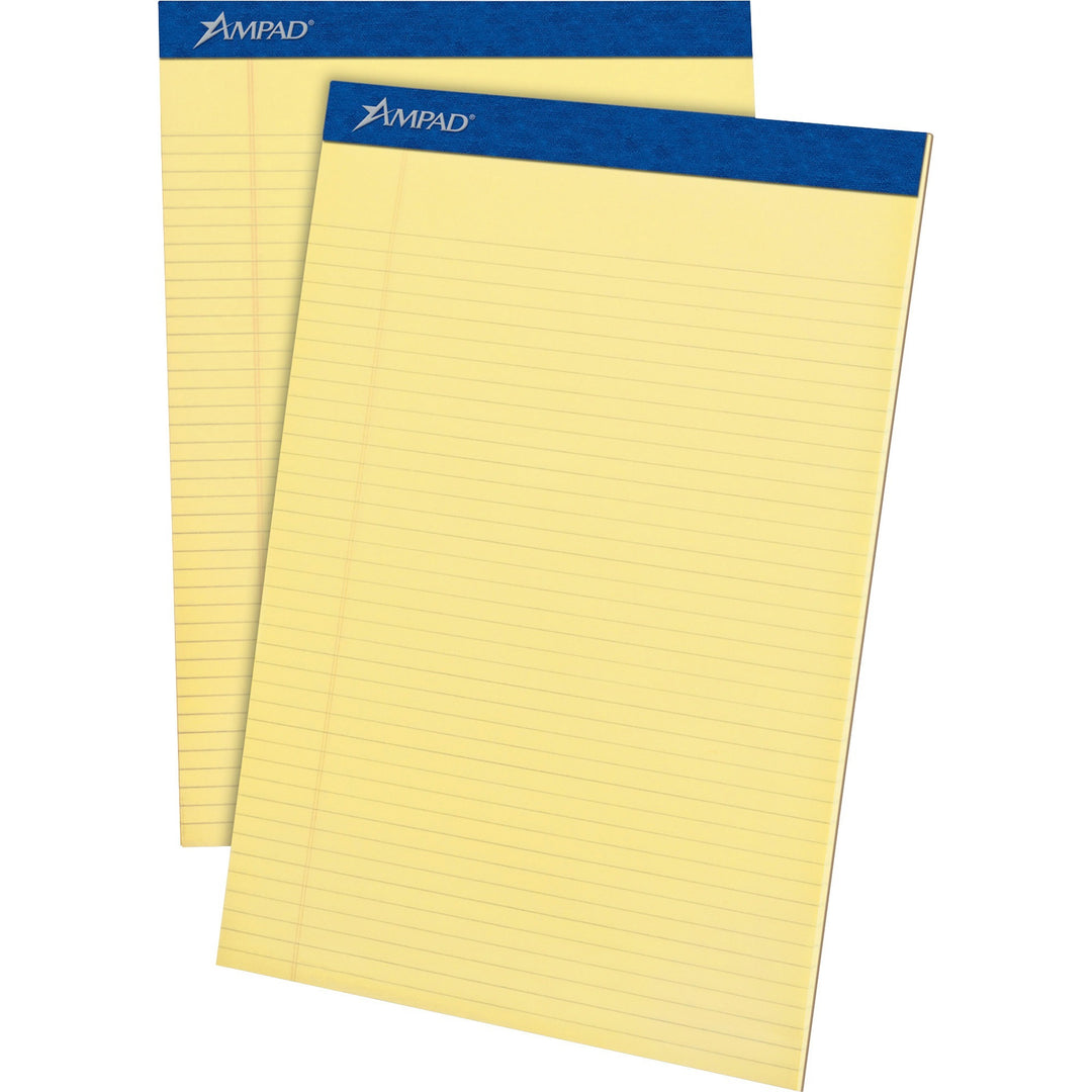 Image of Ampad® Perforated Writing Pads, Narrow Rule, 50 Canary-Yellow 8.5 X 11.75 Sheets, Dozen