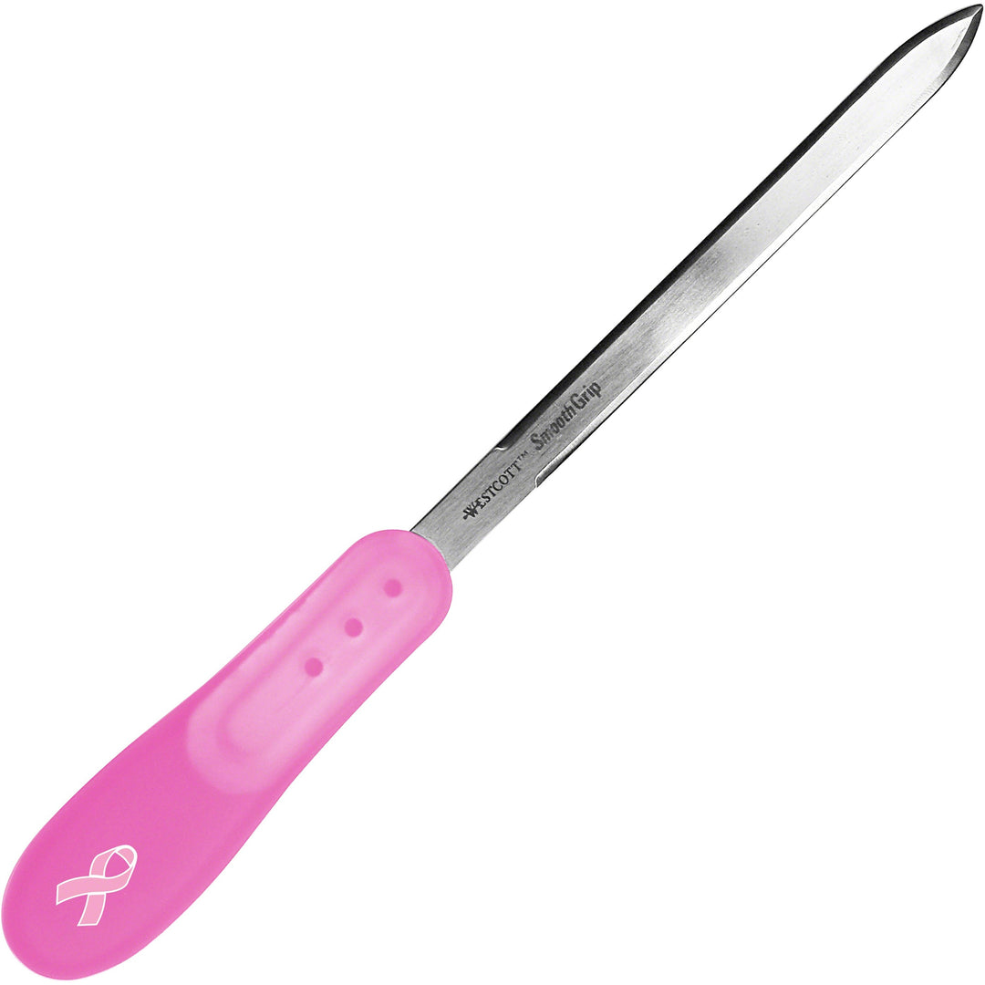Image of Westcott® Pink Ribbon Stainless Steel Letter Opener, Breast Cancer Awareness, 9", Pink