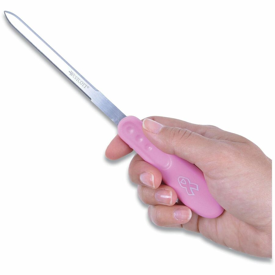 Image of Westcott® Pink Ribbon Stainless Steel Letter Opener, Breast Cancer Awareness, 9", Pink