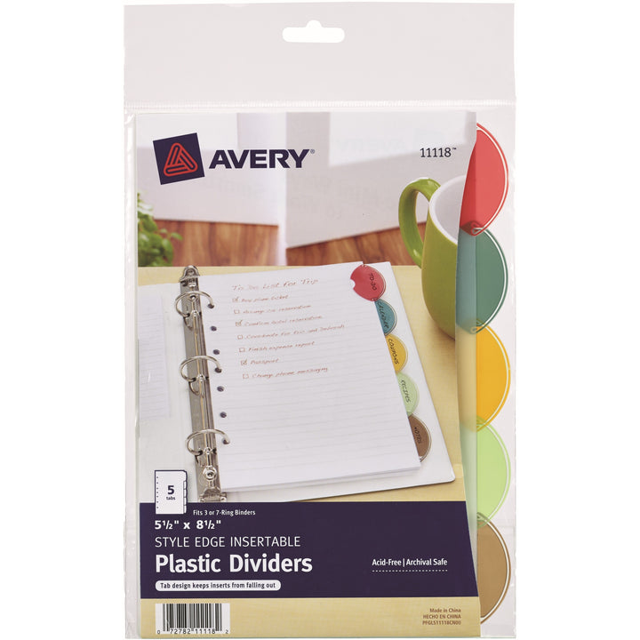 Image of Avery® Insertable Style Edge Plastic Mini Dividers for 3 Ring Binders, 5.5" x 8.5" , 5-Tab Set, Multicolor, 1 Set (11118)