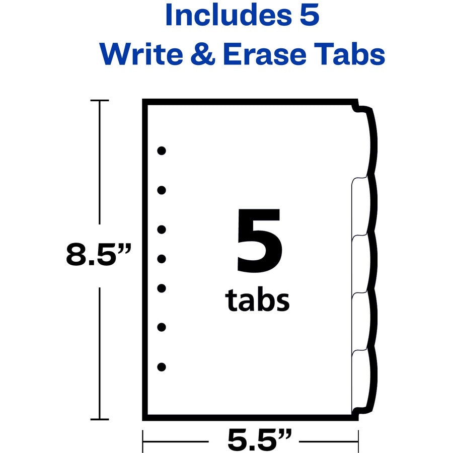 Image of Avery® Insertable Style Edge Plastic Mini Dividers for 3 Ring Binders, 5.5" x 8.5" , 5-Tab Set, Multicolor, 1 Set (11118)