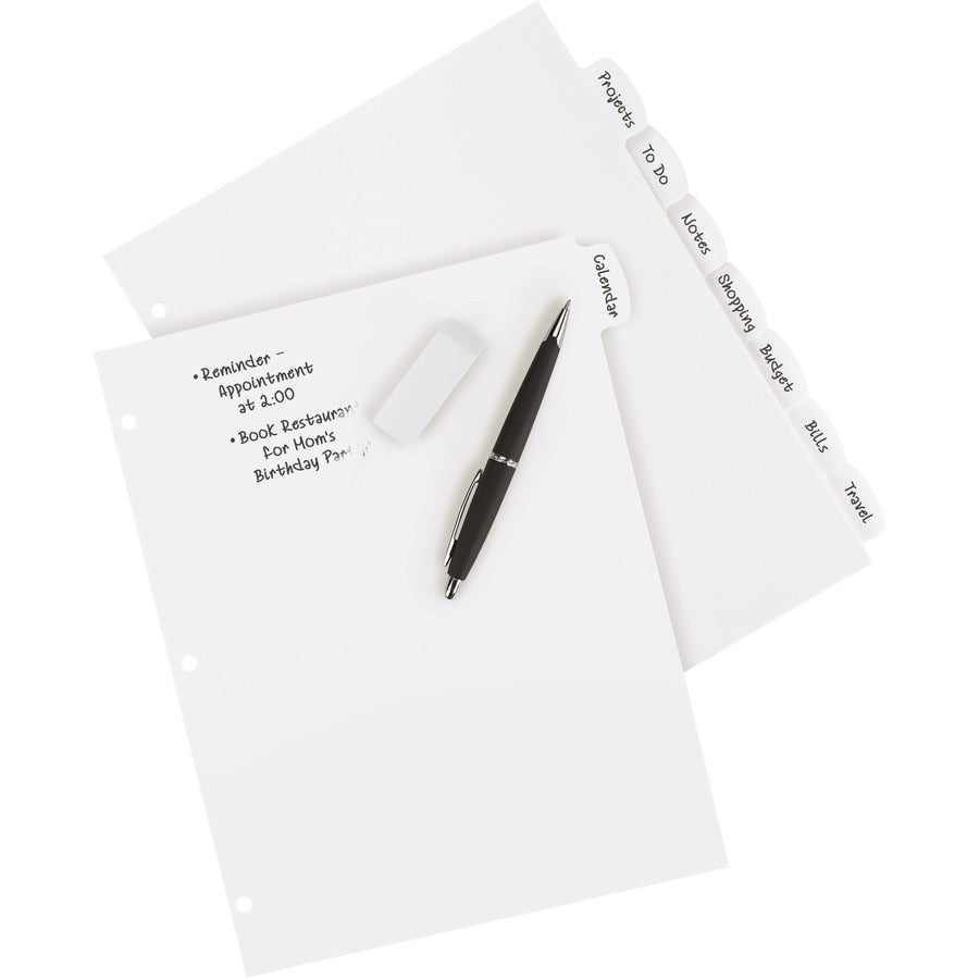 Image of Avery® Write and Erase Big Tab Durable Plastic Dividers, 3-Hole Punched, 8-Tab, 11 x 8.5, White, 1 Set