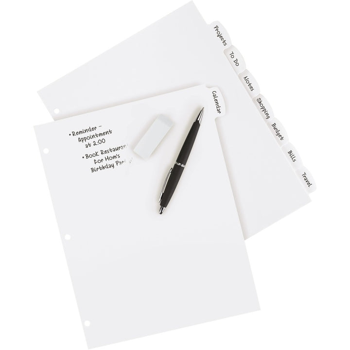 Image of Avery® Write and Erase Big Tab Durable Plastic Dividers, 3-Hole Punched, 8-Tab, 11 x 8.5, White, 1 Set