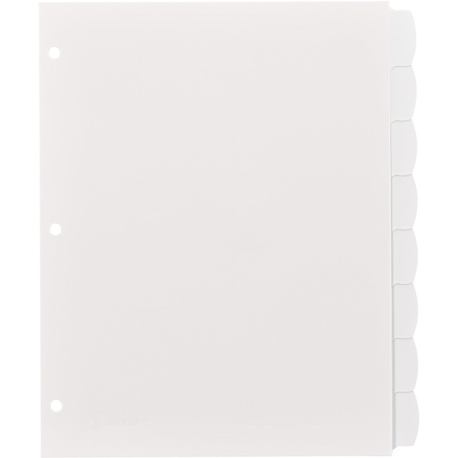 Image of Avery® Write and Erase Big Tab Durable Plastic Dividers, 3-Hole Punched, 8-Tab, 11 x 8.5, White, 1 Set